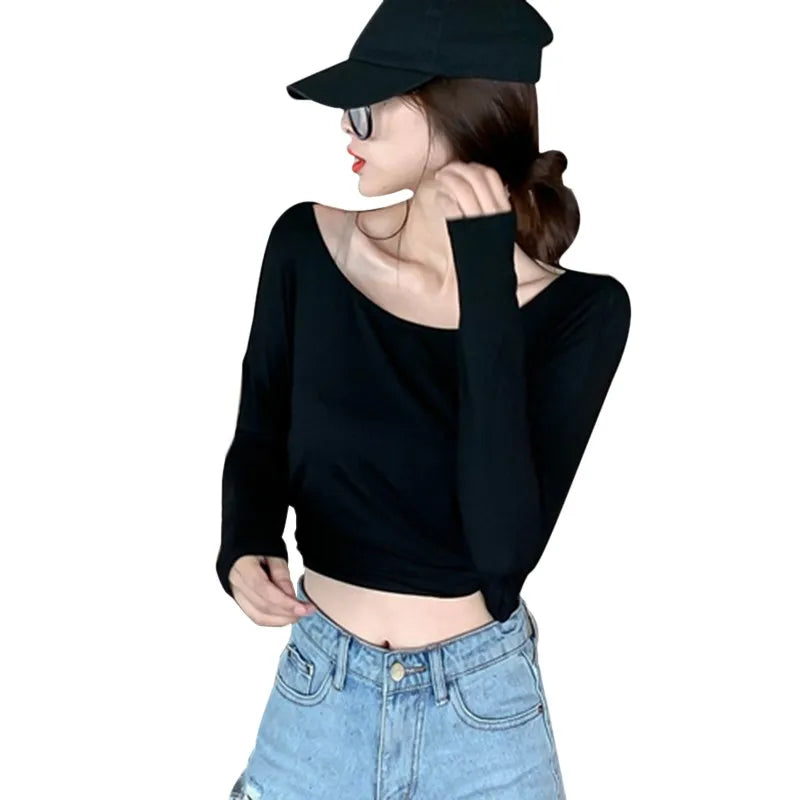 Womens Hollow Backless Long Sleeve Loose T-Shirt Tops