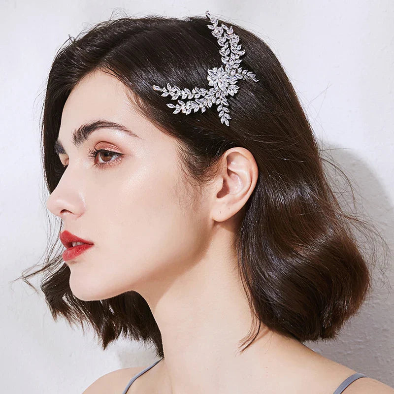 LUOTEEMI Luxury Cubic Zirconia Bridal Hair Comb Big