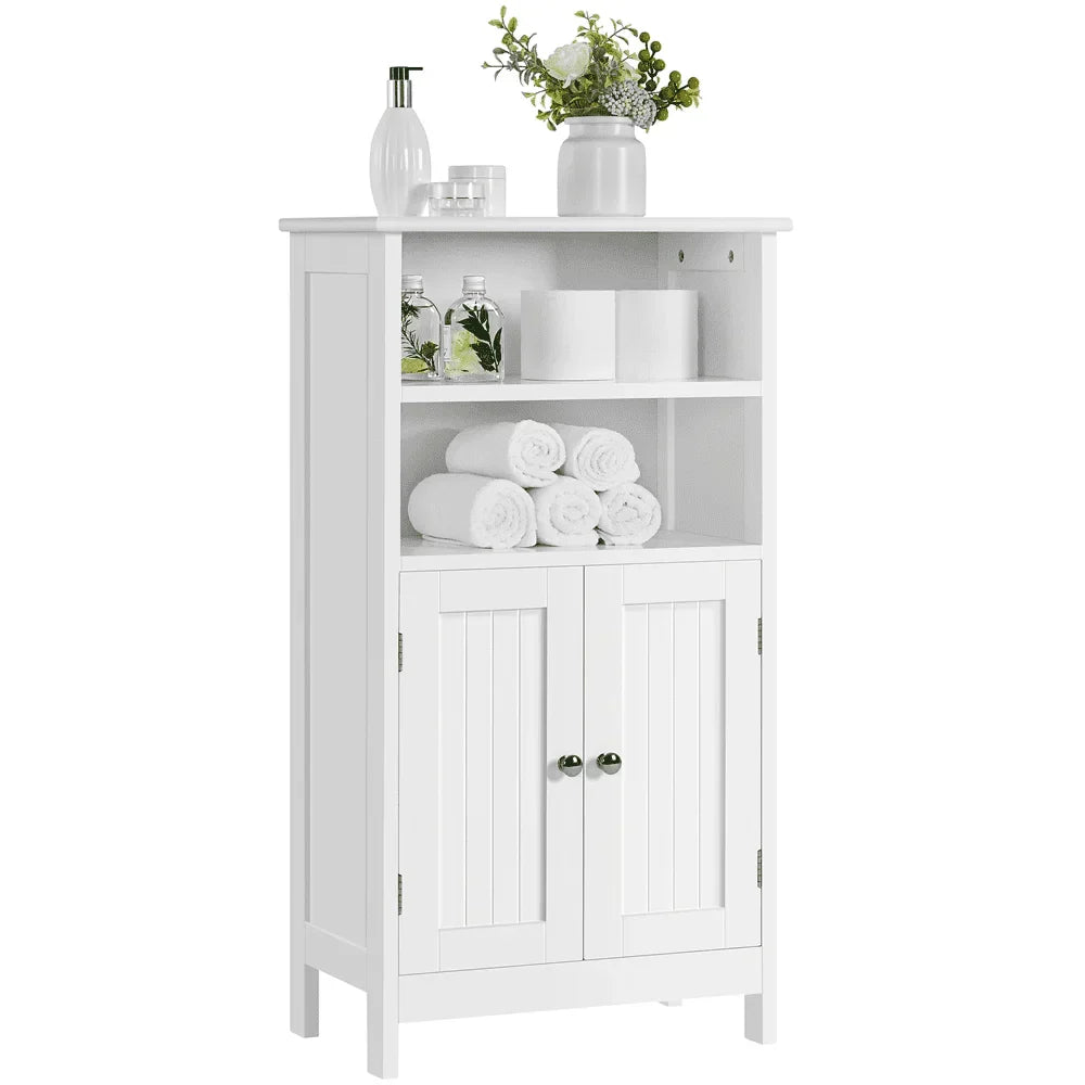 5-Tier Wooden Bathroom Floor Cabinet, White Storage Shelf