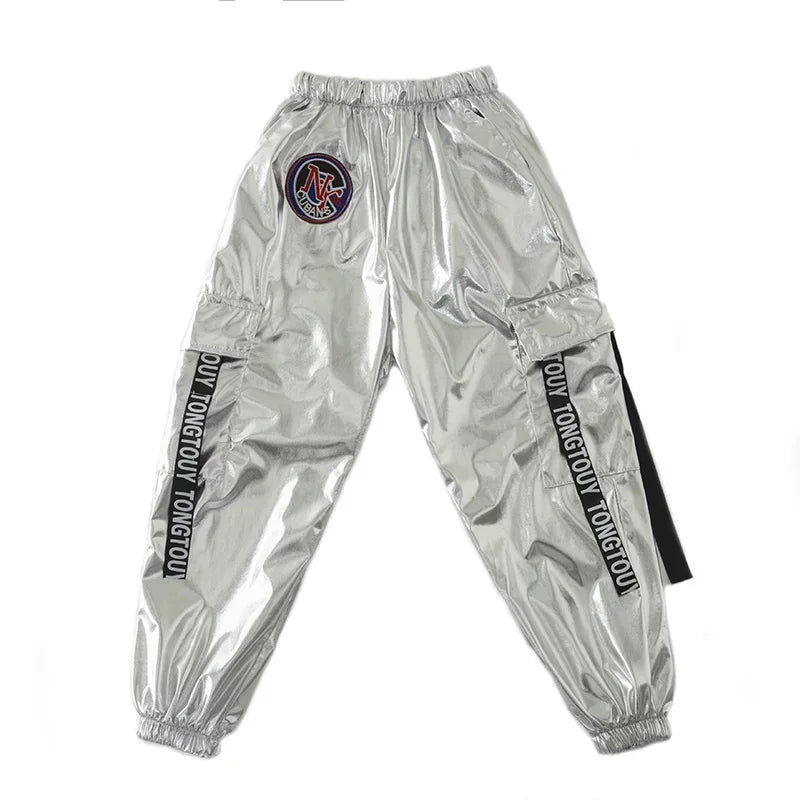 Children silver stage hip hop girl dance costume
