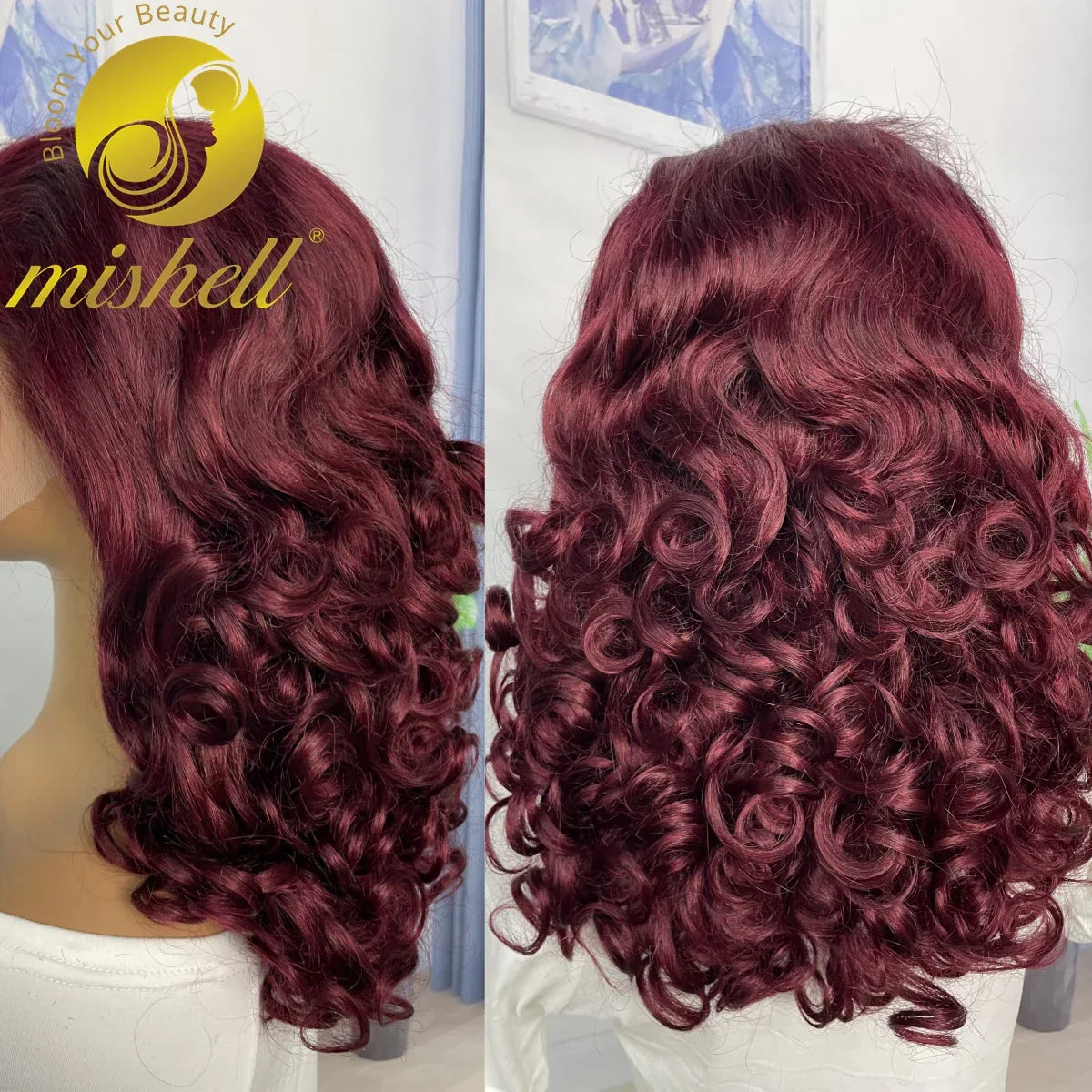 250% Density 99J Burgundy Bouncy Curly Human Hair