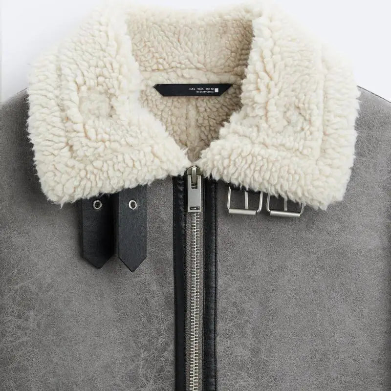 Winter Lapel Suede Rolled Lambskin American Style High