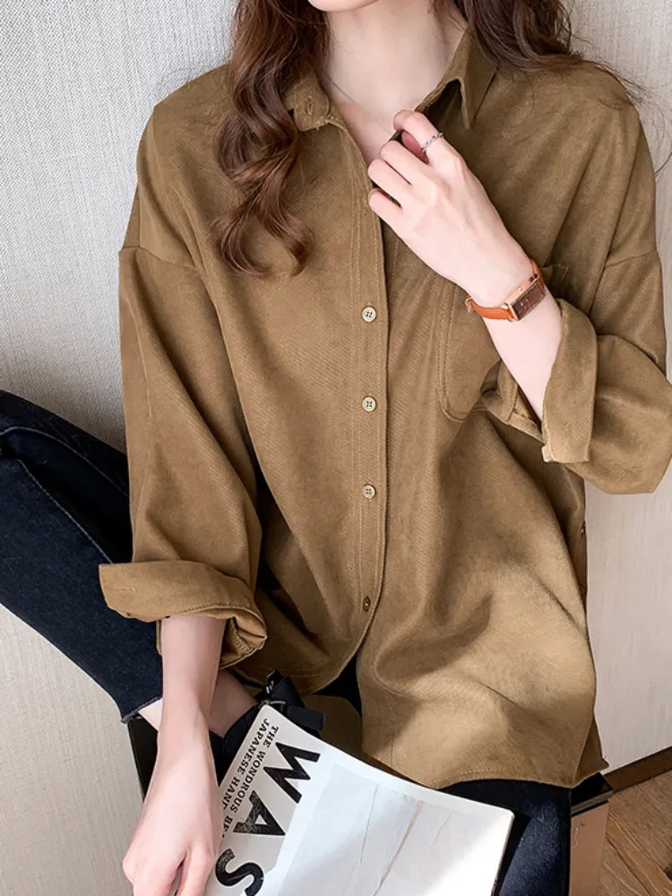 Plus Size Korean Style Blouses Long Sleeve Clothes