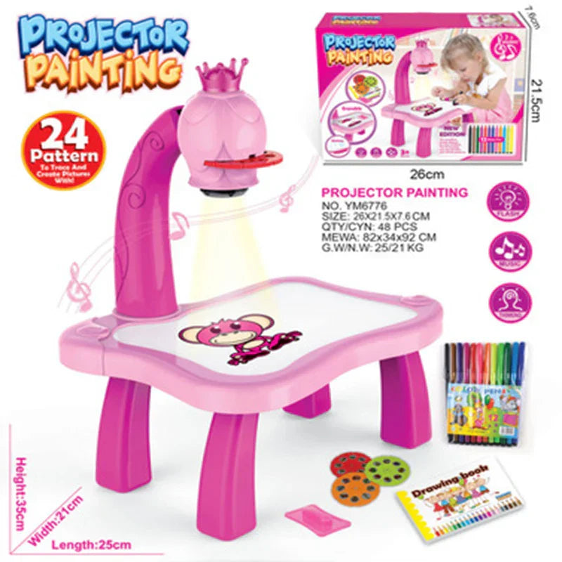 Kids Painting Board Toys Children LED Projector Art