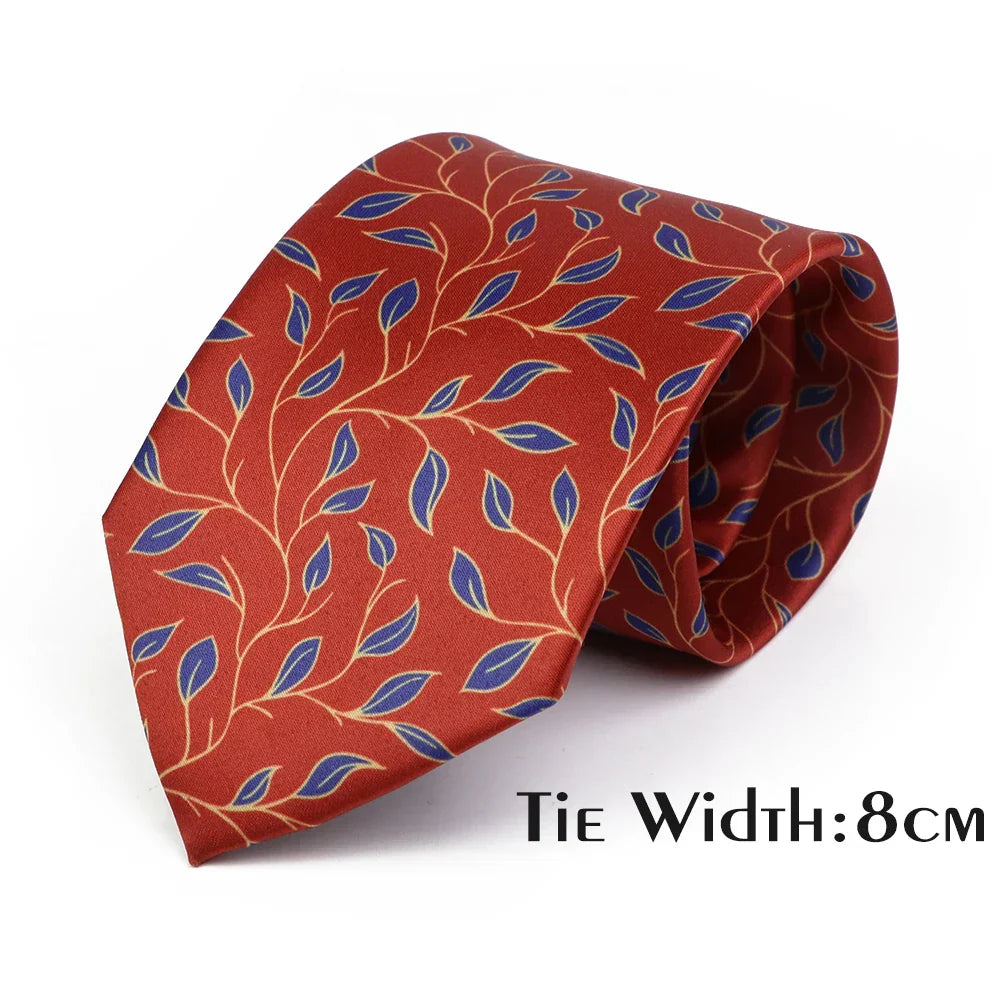 Vintage Floral Geometric Print Necktie Unique Style Mens