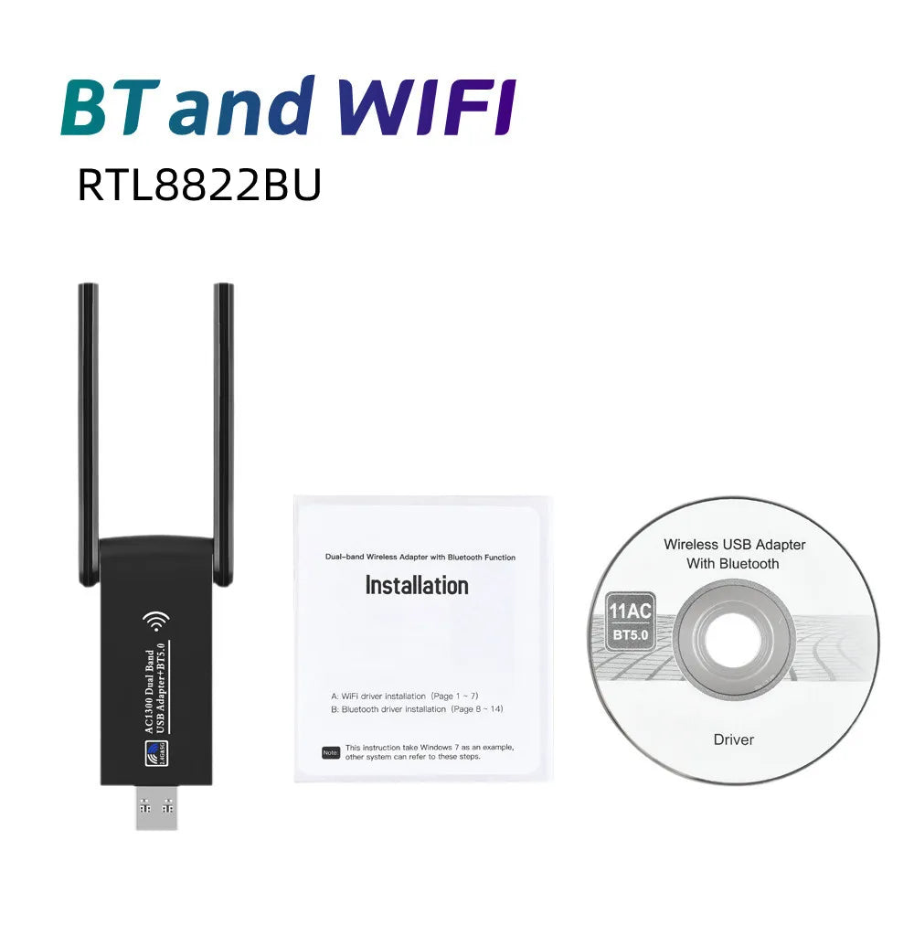 WiFi Bluetooth Wireless Network Card 1300M USB 3.0