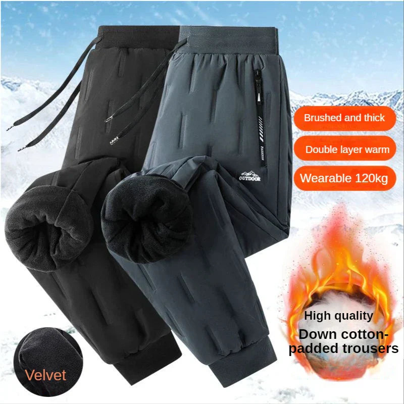 New Winter Pants Men Brushed Windproof Padded Warm