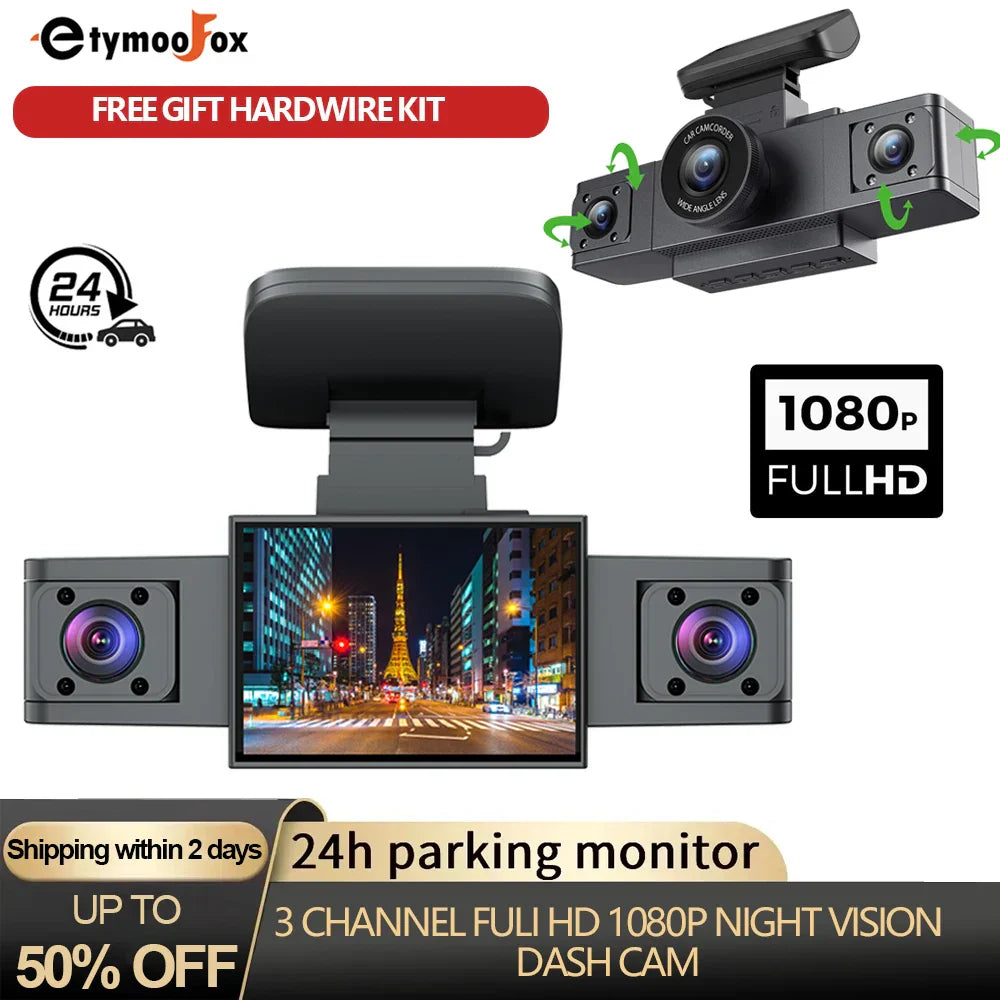 3 Channel Dash Cam Video Recorder Three Lens