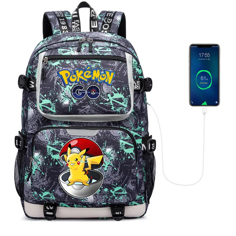 Pokemon Squirtle Cartoon School Bag USB Charging Large