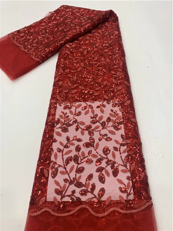 Green French Sequins Net Lace Fabric 2023 High