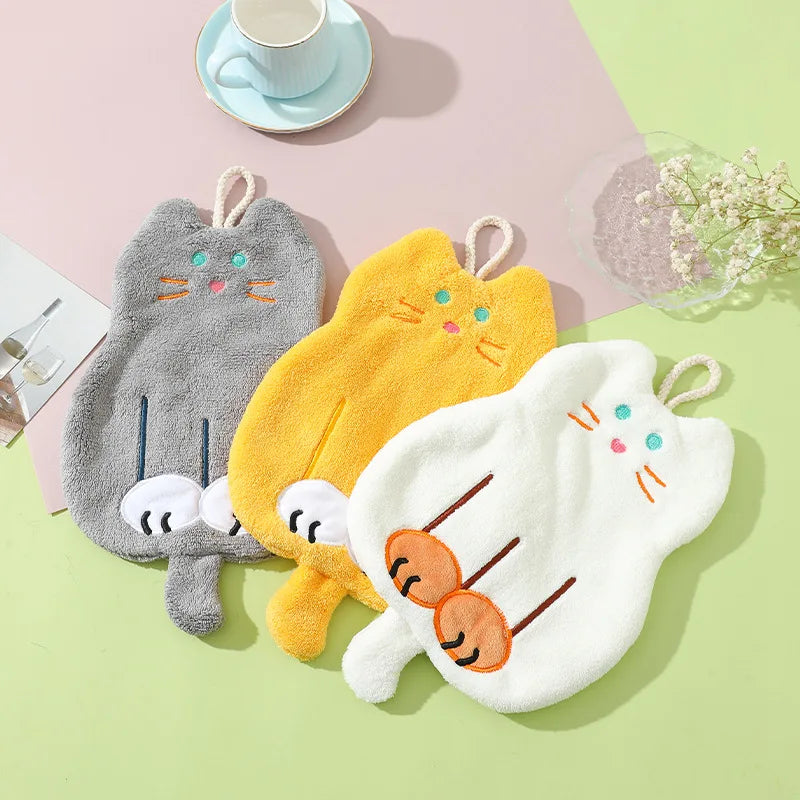 Cute Coral Plush Cat Wipe Towel Microfiber Hand