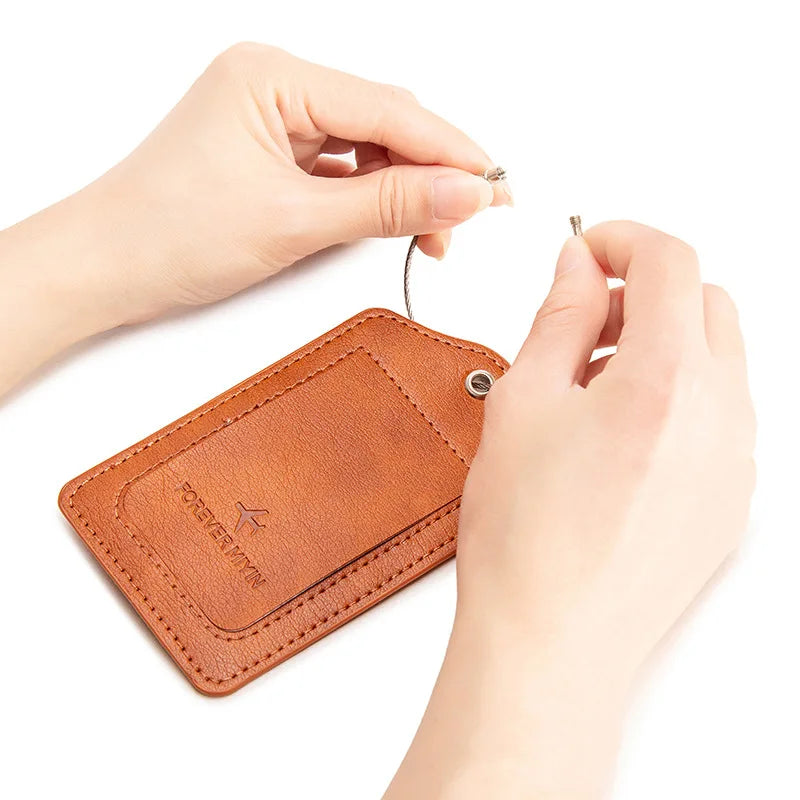 PU leather luggage tag With Anti Loss Wire