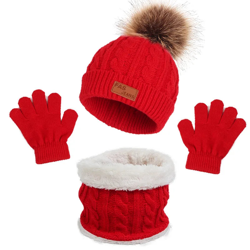3Pcs Winter Baby Hat Scarf Gloves Set Solid