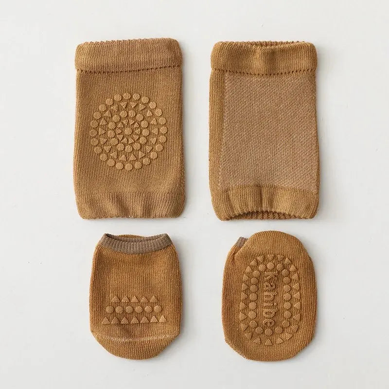 2Pcs/Set Baby Knee Pads+Socks Solid Anti-Slip Kids Crawling