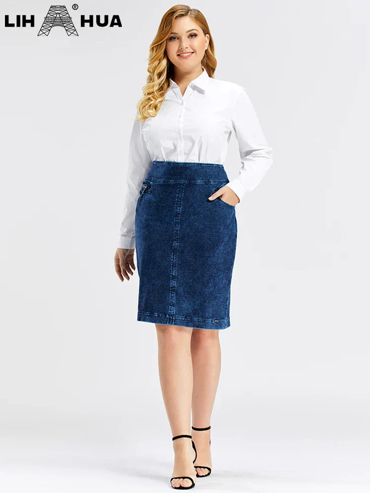 LIH HUA Womens Plus Size Denim Skirt Cotton