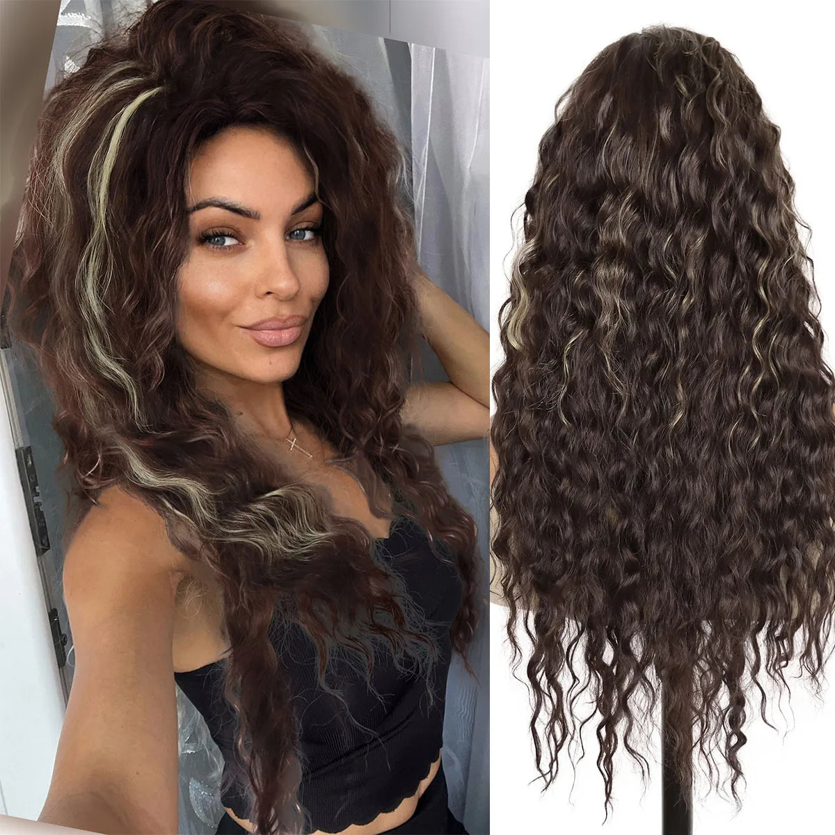 GNIMEGIL Synthetic Long Wave Wig for Woman Natural