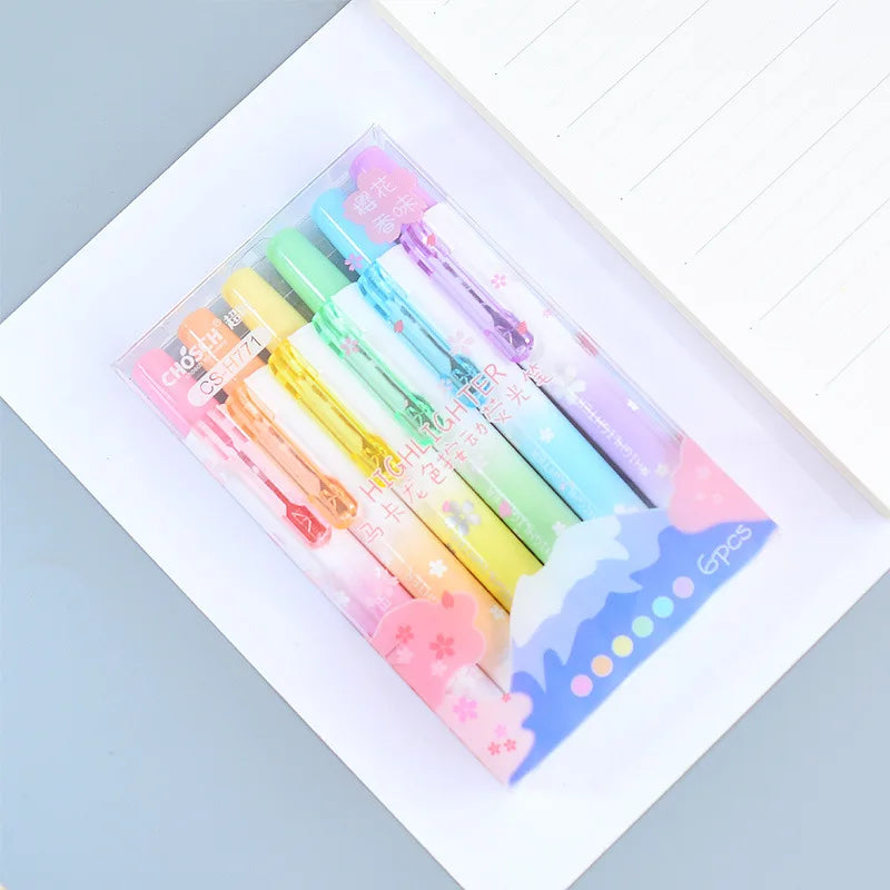 6Pcs/set Kawaii Retractable Highlighters Macaron Pastel Highlighter Pen