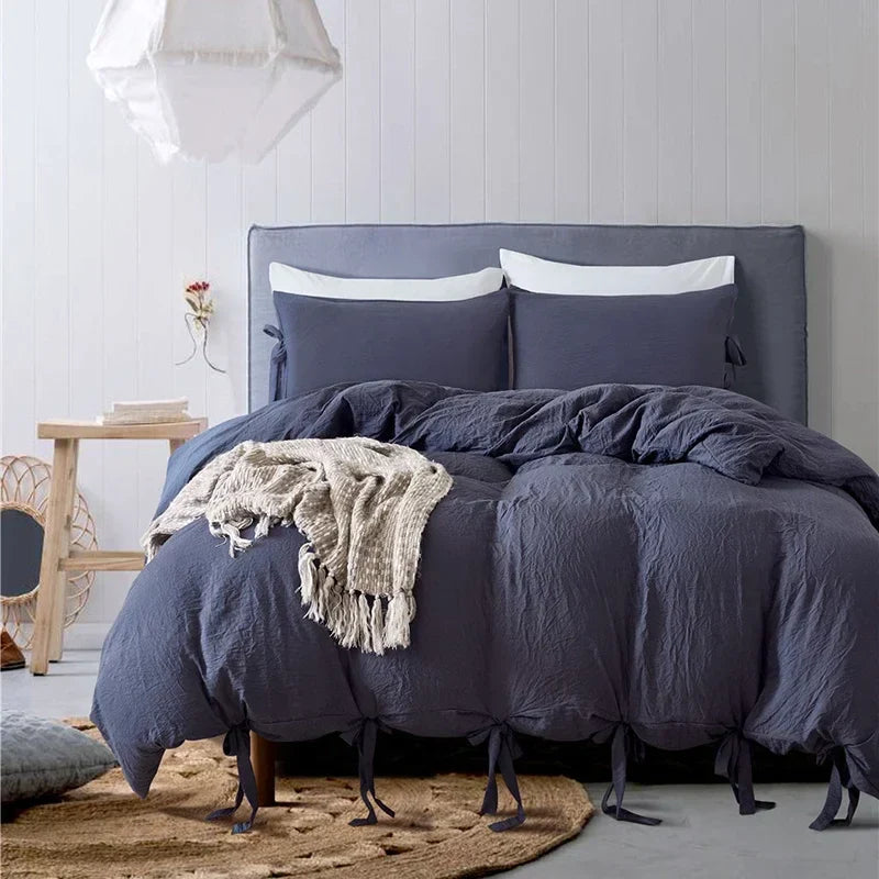 Bowknot Lace-Up Duvet Cover Set in American Sizes