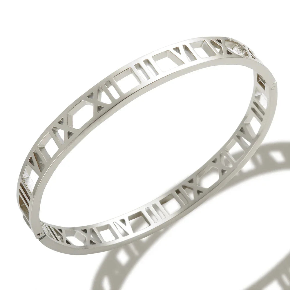 Hollow Roman Numeral Bracelets & Bangles 316L Stainless