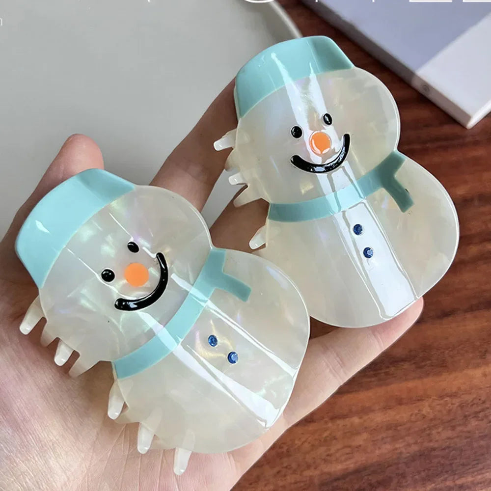 Muweordy Cartoon Cute Snowman Acetate Claw Clip Crab