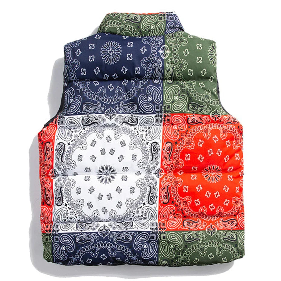 Winter Padded Vest Paisley Bandana Pattern Thick Warm