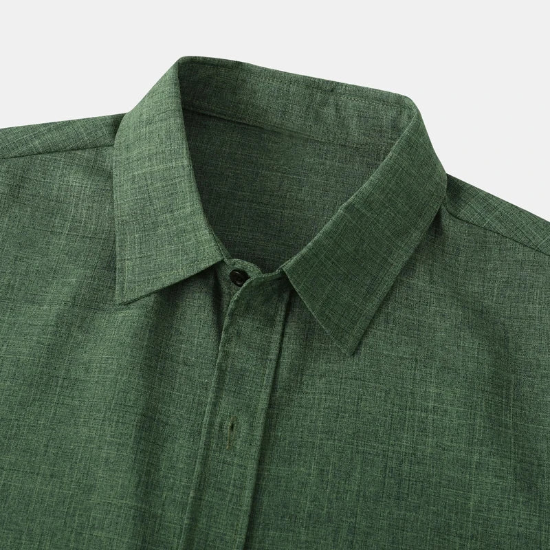 Green Cotton Linen Shirt Men 2023 Summer Brand