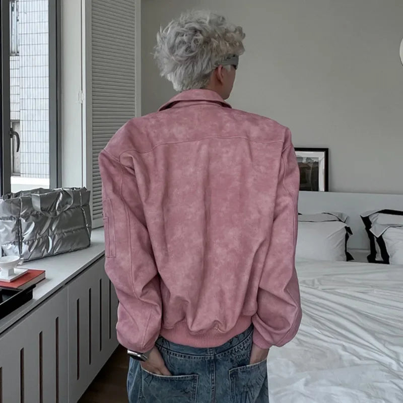 Mens Cropped PU Leather Jacket Fashion Turn-down Collar