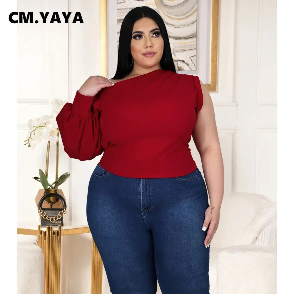 CMYAYA Plus Size XL5XL One Shoulder Sleeve Skew