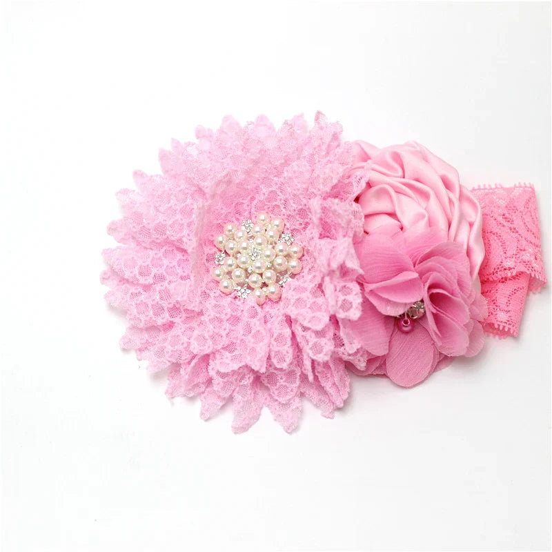 Baby girls Flower Headband Newborn Infant Pearl Flowers