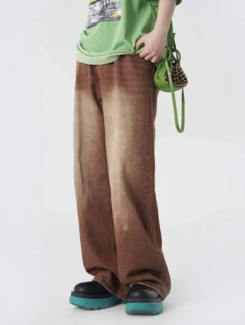 NSTNEW START Brown Washed Distressed Pants New Basic