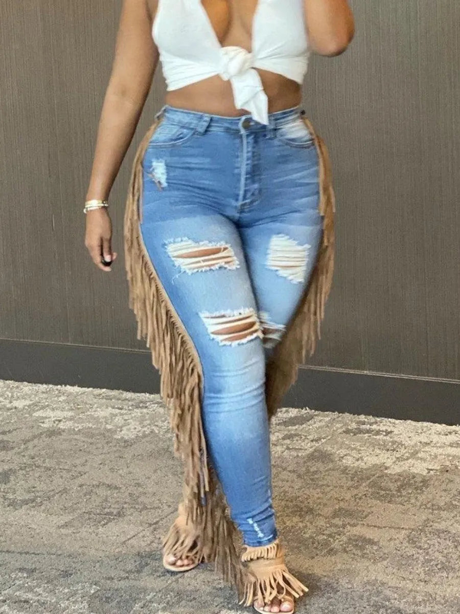 LW Plus Size summer jeans Tassel Design Ripped