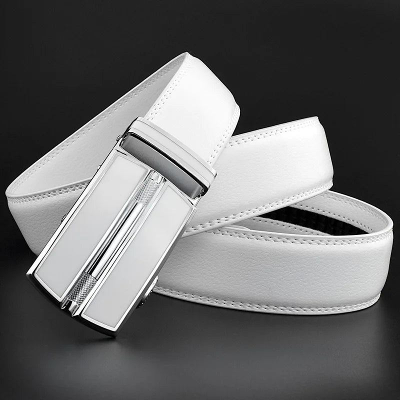Elegant White Color Men Women Unisex Leather Belt
