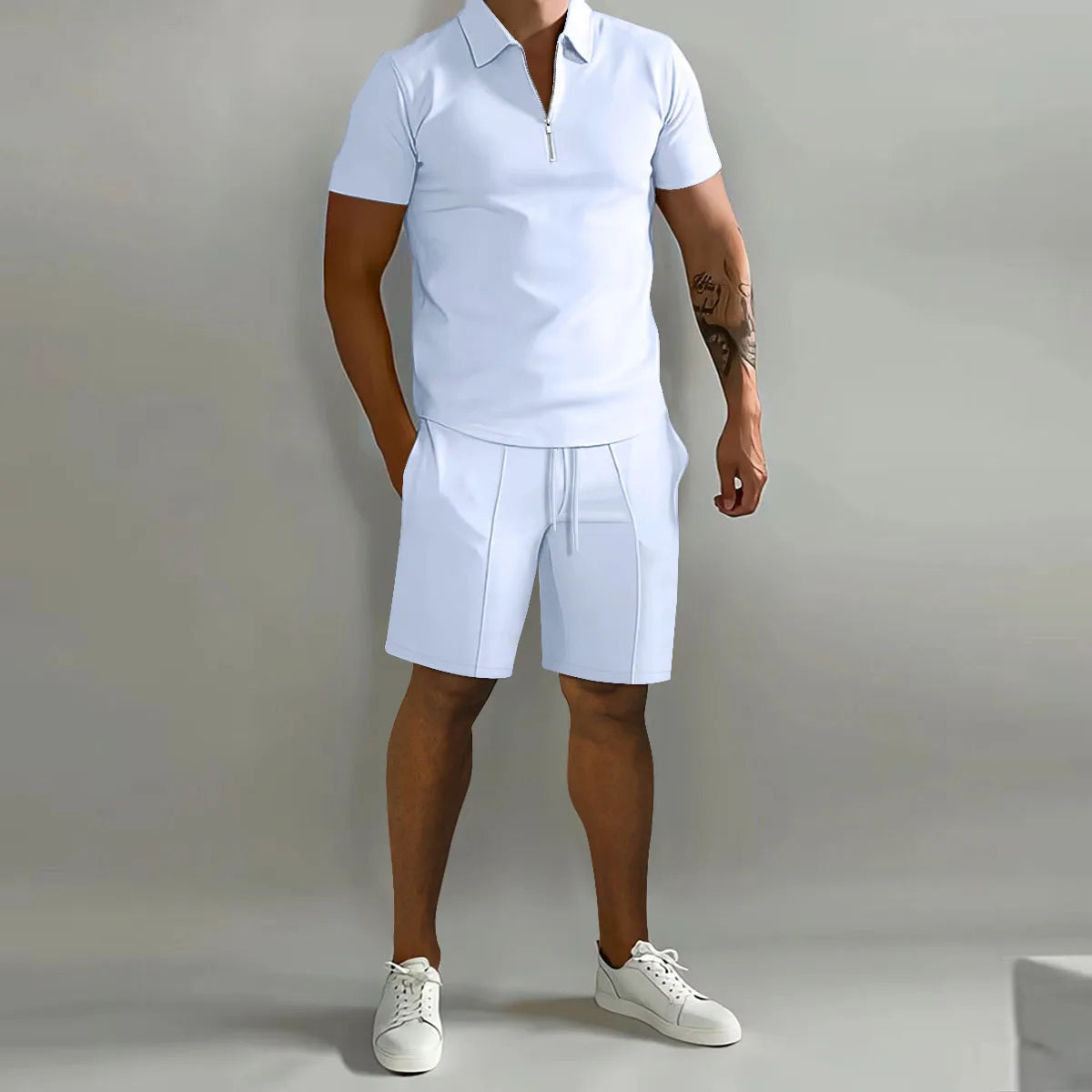 Summer New Solid Color Men's Sets High Street