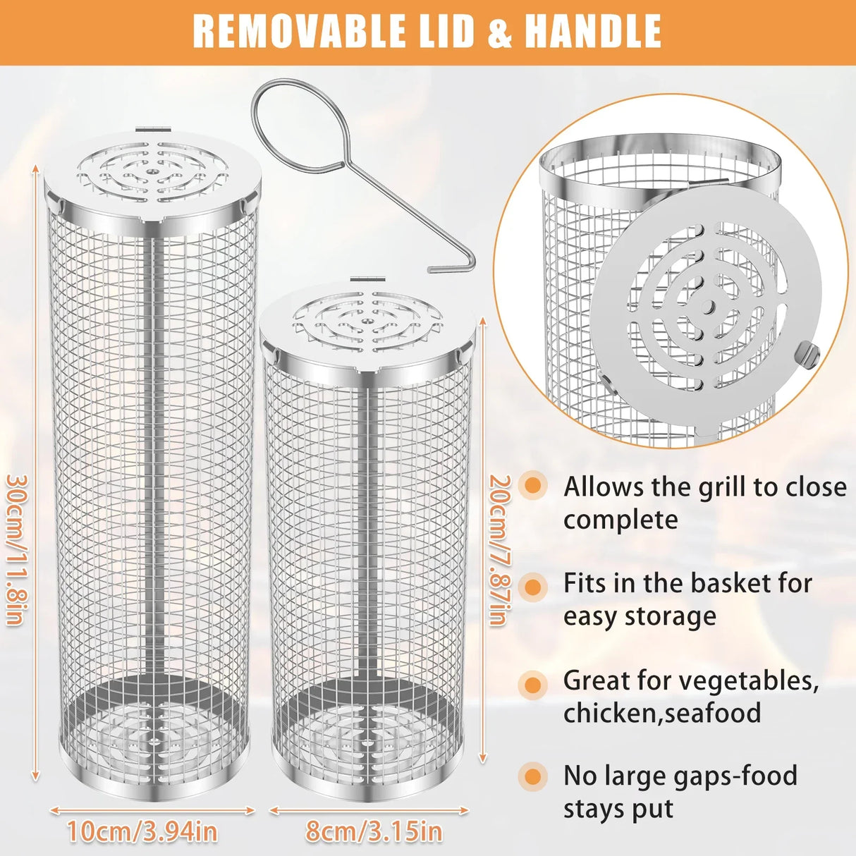 Stainless Steel BBQ Grill Basket Set Cylinder Barbecue