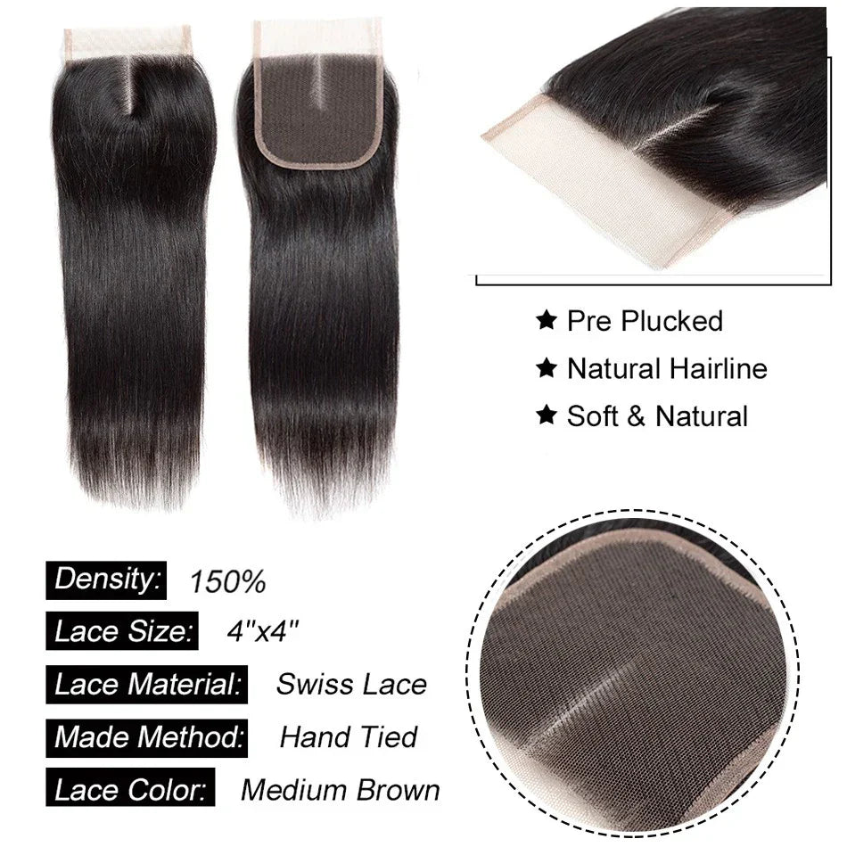 Cranberry Straight Hair Bundles With Closure 100% Remy