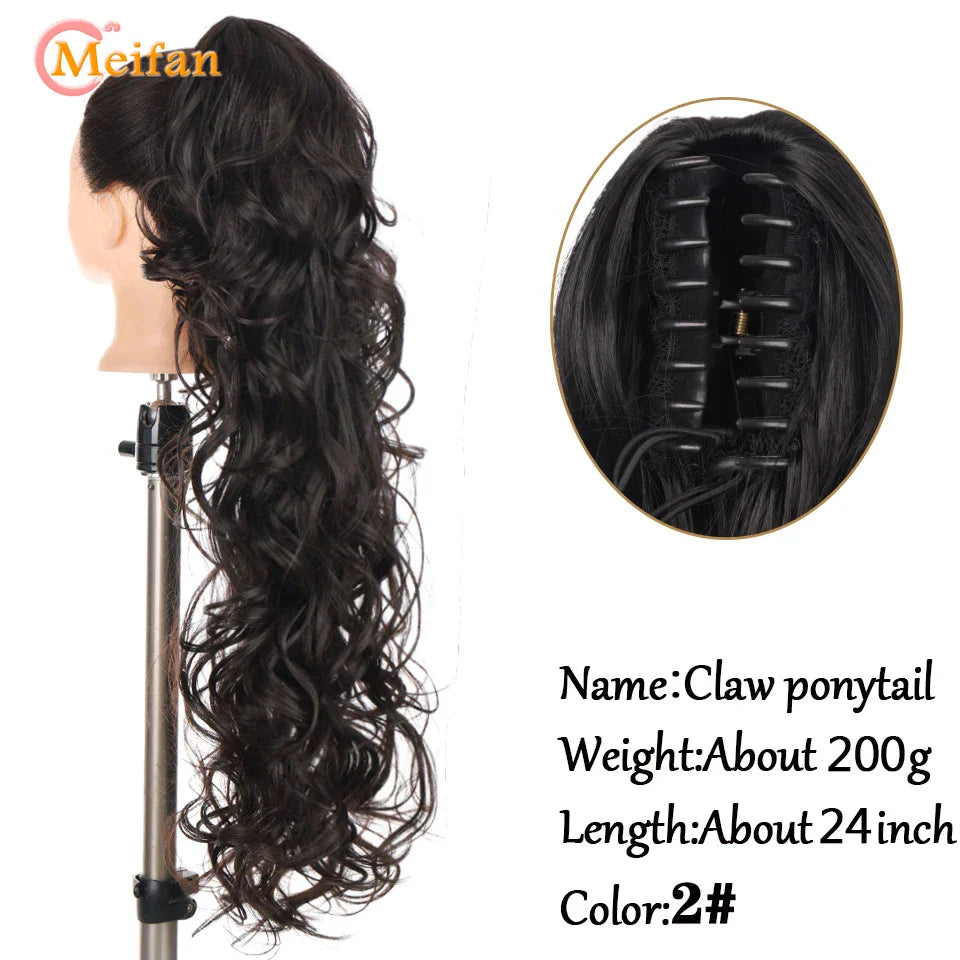 MEIFAN Long Synthetic Wavy Clip in Hair Ponytail