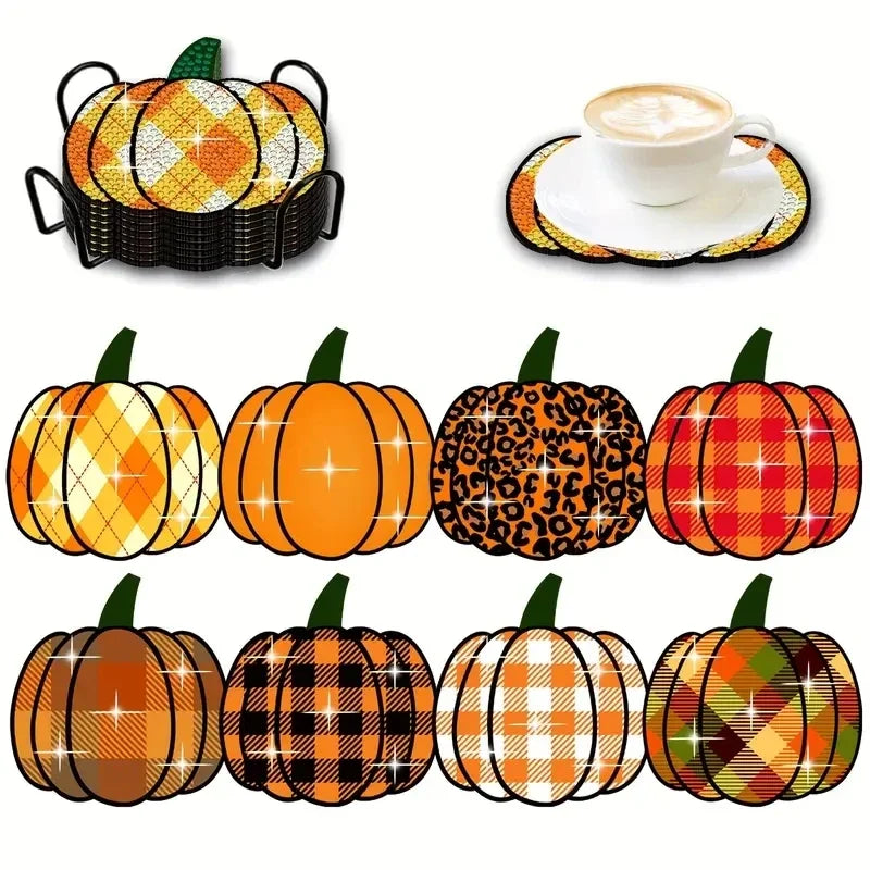 8Pcs DIY Diamonds Painting Coaster Animal Flower Non-slip