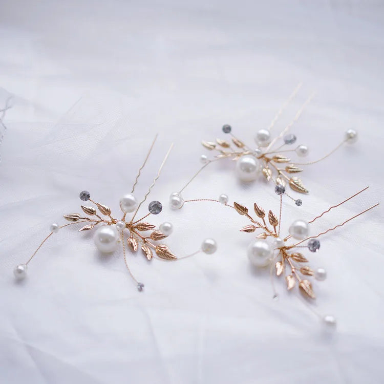 SLBRIDAL Handmade Rhinestones Crystal Pearls Bridal Hair Pin