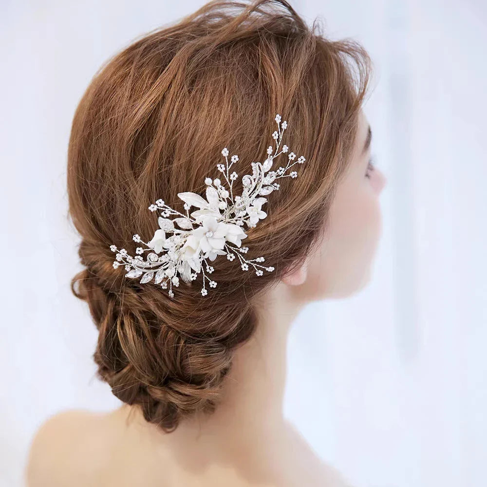 Silver Color Flower Hair Comb Clip Girls Handmade