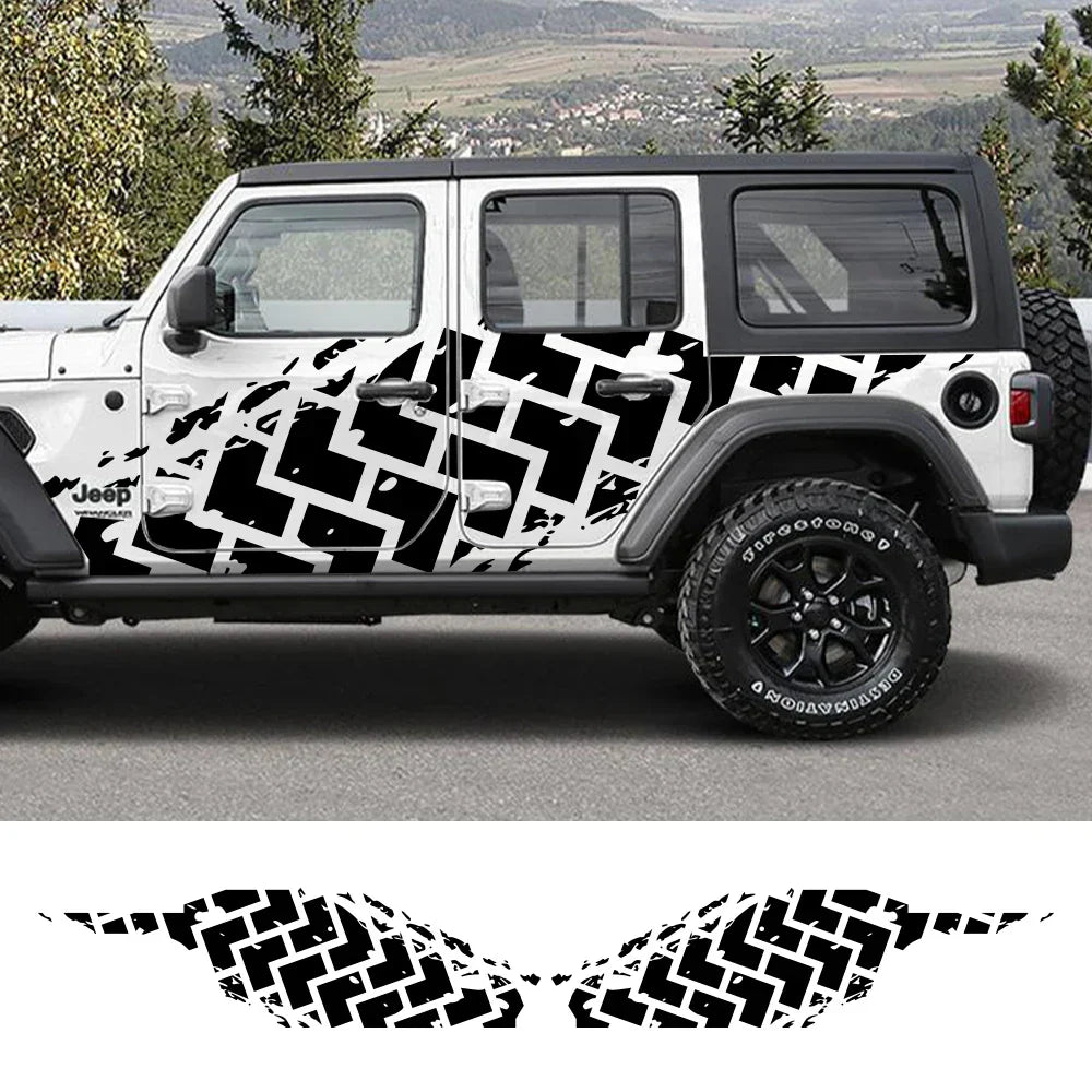 For Jeep Wrangler JK JL TJ YJ 2PCS Car Door Stickers Graphics Tire Tread Imprint Vinyl Film Decals Auto Body Tuning Accessories