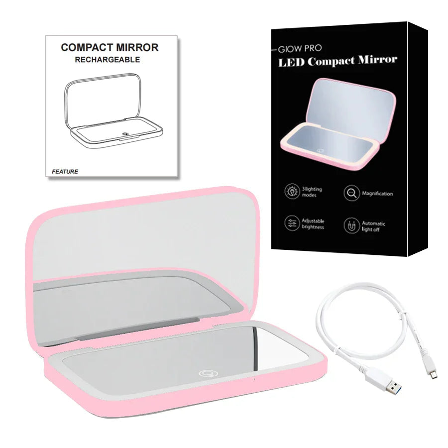 Mini Portable Folding Makeup Mirror With Led Lights 5X Magnifying Compact Pocket Travel Aesthetic Vanity Mirrors Make Up Tools