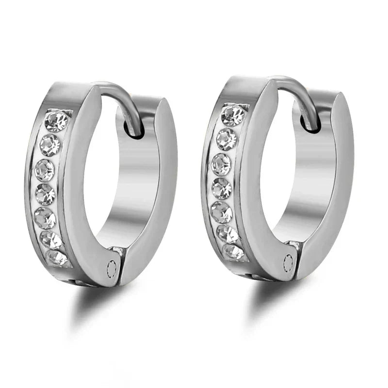 New Trendy Round Hoop Earrings Simple Zircon Stainless