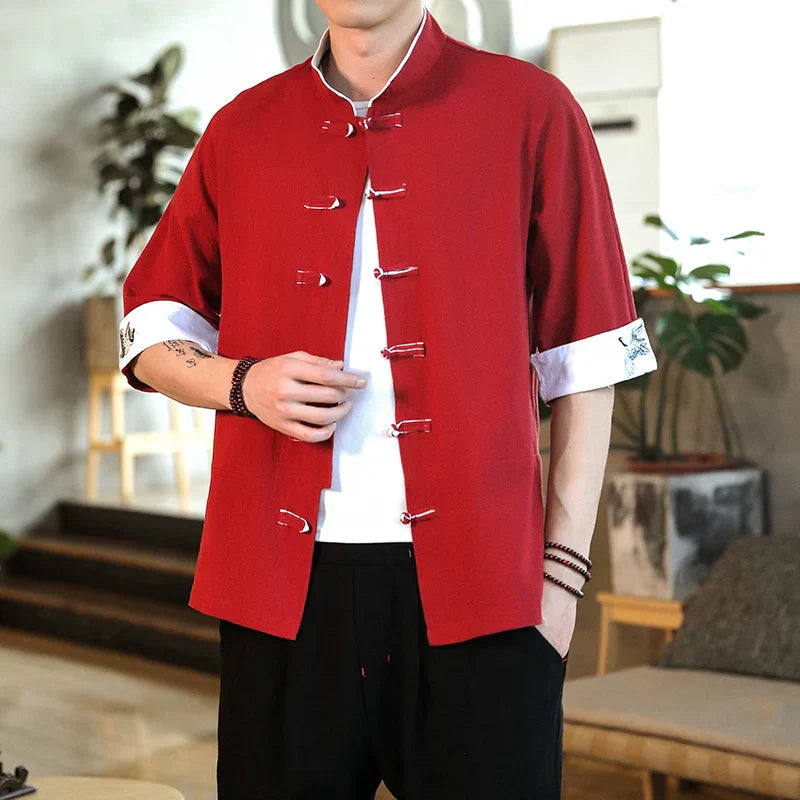 2024 Summer Crane Embroidery Top Traditional Chinese Style