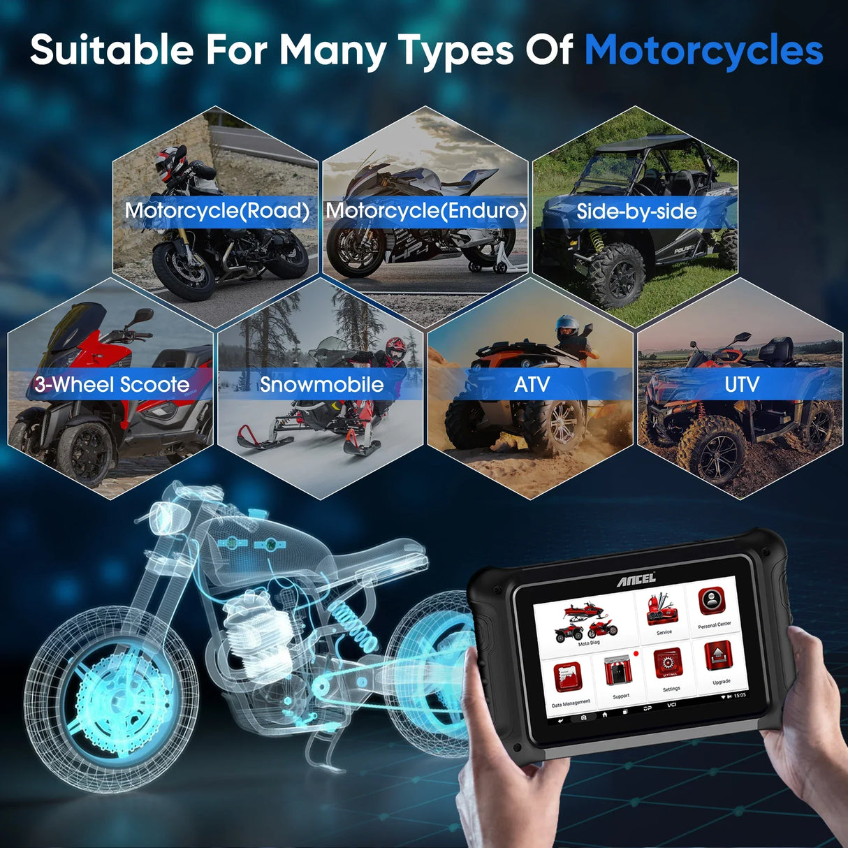 ANCEL MT700 OBD2 Motorcycle Scanner Full System Diagnostic