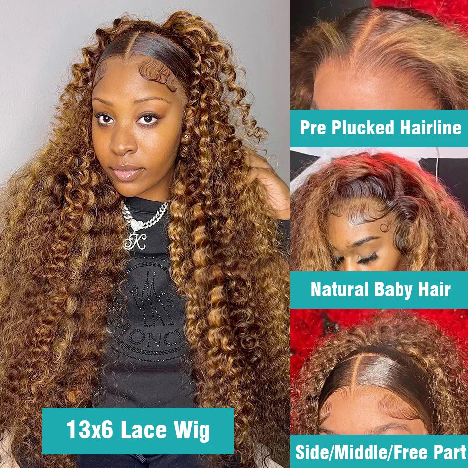 250 Density 30 Inch Highlight Honey Brown Curly