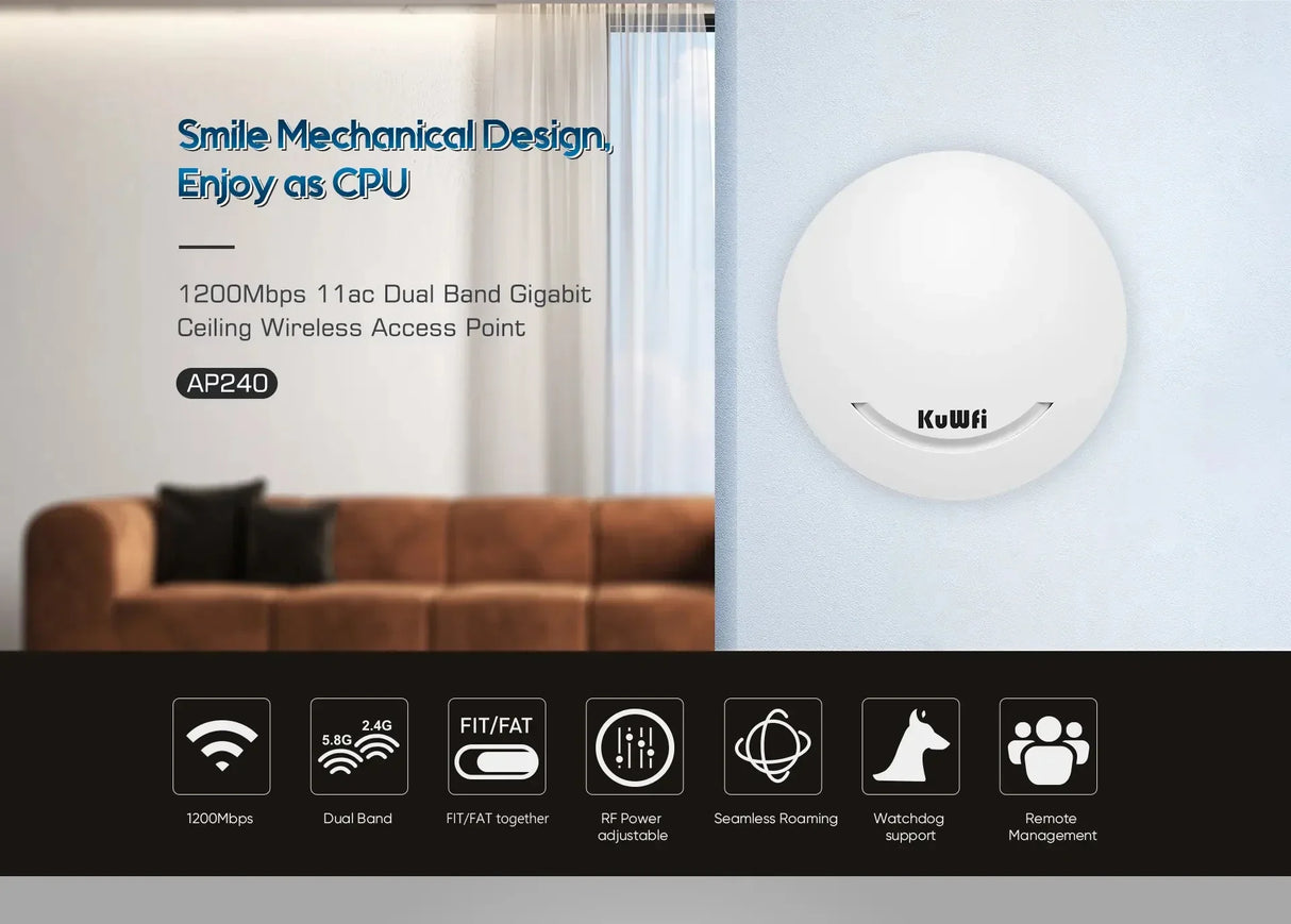 KuWFi 1200Mbps Wi-fi router Ceiling Mount Ethernet Port