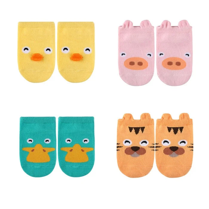 4Pairs/lot Cute Cartoon Non-slip Baby Socks Newborn Toddler