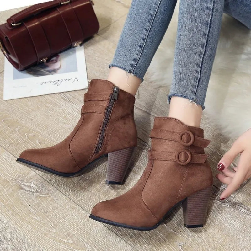 Retro Boots Women's Shoes 2023 New Square Heel