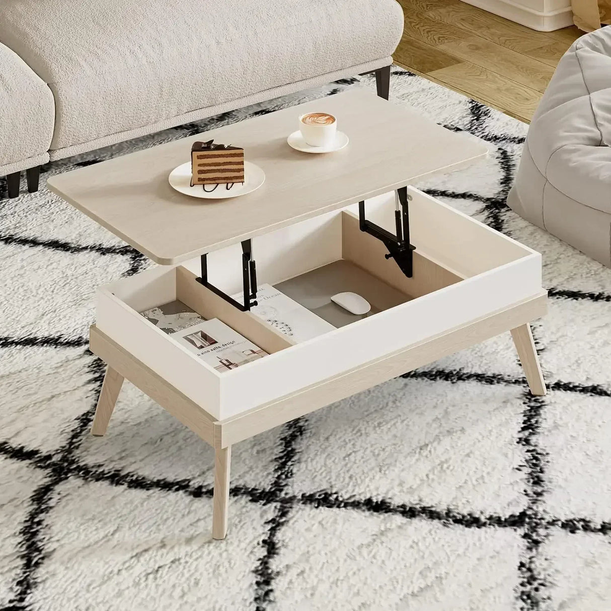 Easy-to-Assembly Center Table With Hidden Storage Compartment Modern
