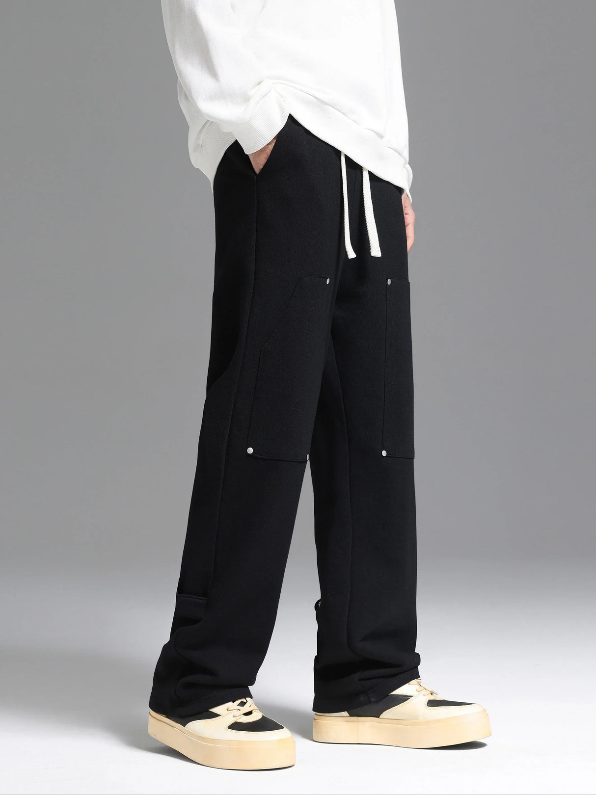 Back Strap button-down Logging Sweatpants Straight Leg Loose